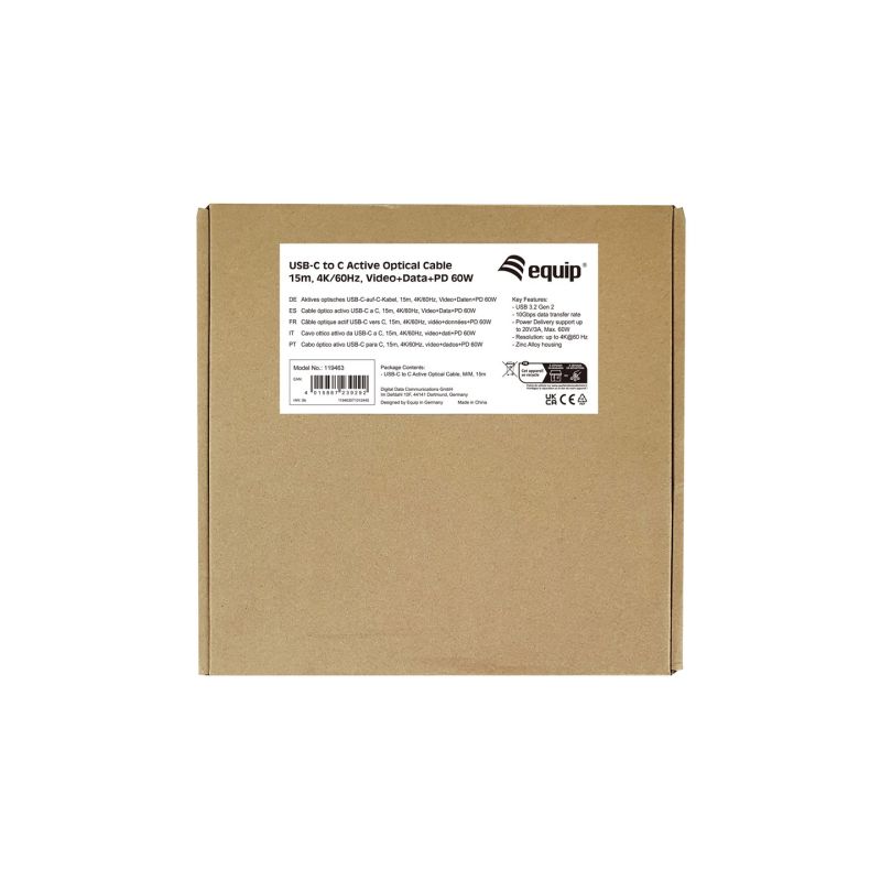 5. Aktives optisches USB-C 3.2-zu-USB-C-Kabel PD 60 W, Edelstahl/Edelstahl, 15,00 m
