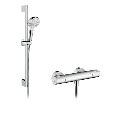 3. Hansgrohe Crometta Brusersystem mit 65 cm Vario Brusesat und Ecostat 1001 CL Thermostatarmatur für Frembygning