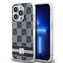 DKNY IML Checkered Mono Pattern & Printed Stripes MagSafe Hülle für iPhone 15 Pro Max – Schwarz