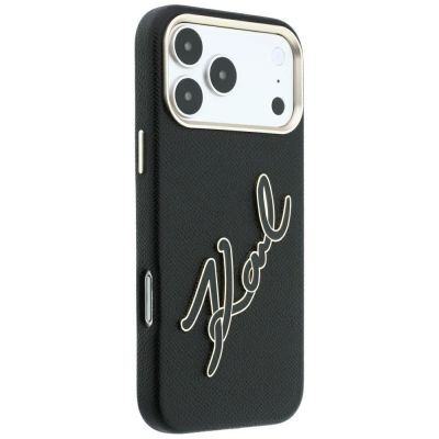 4. Karl Lagerfeld Schutzhülle mit großem, glattem Harz-Logo für iPhone 18 Pro Max / 17 Pro Max – Schwarz