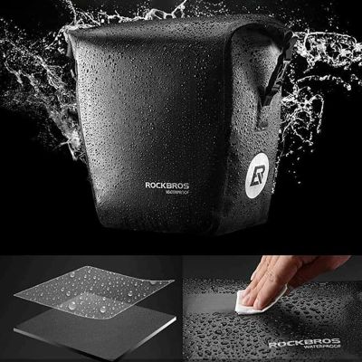 7. Rockbros AS-003-1BK wasserdichte Fahrradtasche mit Schultergurt, Vorder-/Hinterradbefestigung, 10-14 l – schwarz