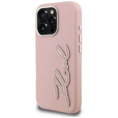 2. Karl Lagerfeld FW iPhone 16 Pro Hülle mit genarbtem Logo – Pink