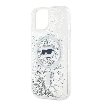 6. Karl Lagerfeld Liquid Glitter Choupette Head MagSafe Hülle für iPhone 15 / 14 / 13 – transparent