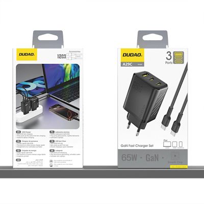 7. Dudao A29C 65W GaN Wandladegerät + USB-C Kabel - Schwarz