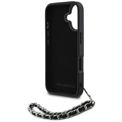 6. Karl Lagerfeld Saffiano-Kristalle mit Kette iPhone 16-Hülle - Schwarz