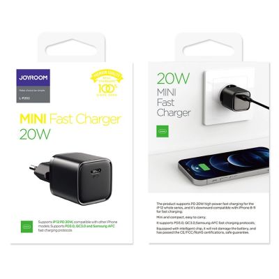 5. Joyroom Schnelles USB Typ C Ladegerät 20W Power Delivery Quick Charge 3.0 AFC schwarz (L-P202)
