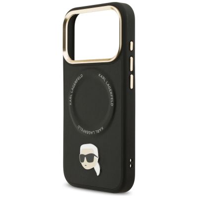 6. Karl Lagerfeld MagSafe Hülle mit großem Riemen und Karl-Metalllogo für iPhone 17 Pro – Schwarz
