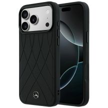 Mercedes Lederhülle mit gekreuzten Linien und MagSafe-Design für iPhone 17 Pro Max / 18 Pro Max – Schwarz