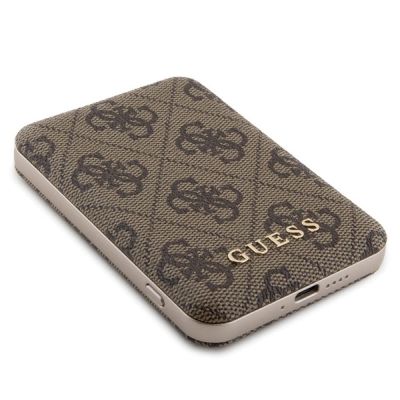 10. Guess 4G Metal Logo Hüllenset für iPhone 15 + 5000 mAh MagSafe Powerbank – Braun