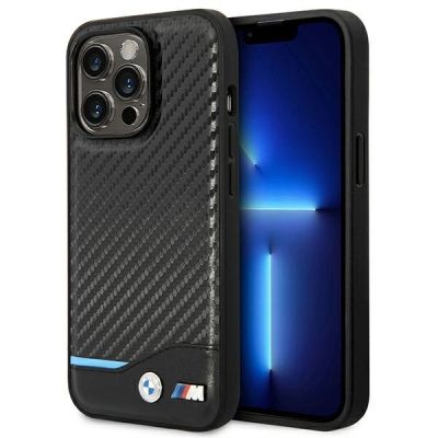 BMW Leder-Carbon-Hülle für iPhone 14 Pro Max – Schwarz