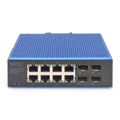 3. Industrieller Gigabit-Ethernet-PoE-Switch mit 8+4 Ports, 8x GE RJ45- und 2 SFP+-Ports, PoE