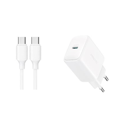 Joyroom JR-TCF20 USB-C PD 20W Netzwerkladegerät - Weiß + USB-C / USB-C-Kabel 1 m