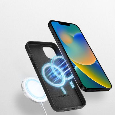 3. Dux Ducis Grit Ledertasche für iPhone 14 Plus Elegante Kunstlederhülle (MagSafe-kompatibel) Schwarz