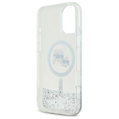 7. Karl Lagerfeld Liquid Glitter Karl&Choupette Head Magsafe Hülle für iPhone 16 - Transparent