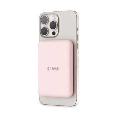 2. Tech-Protect LifeMag PB10 Powerbank mit MagSafe 5000 mAh 15 W USB-C-Anschluss – Rosa + USB-C-Kabel