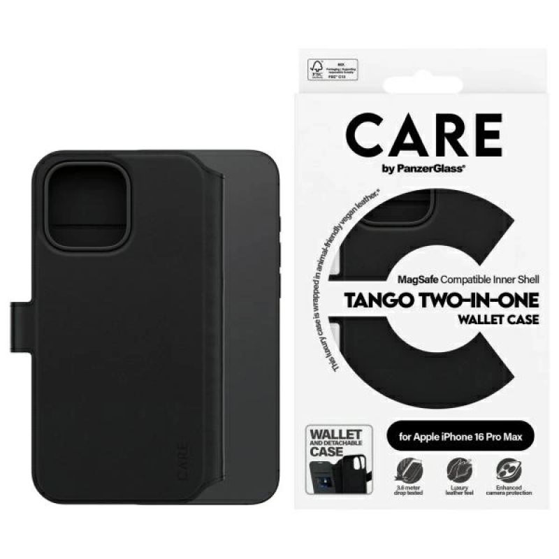 CARE by PanzerGlass Feature Tango 2in1 Wallet MagSafe Hülle für iPhone 16 Pro Max – Schwarz