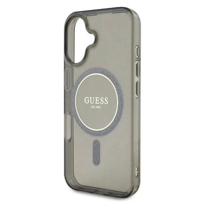 6. Guess IML Glitter Circle MagSafe Hülle für iPhone 16 – Schwarz