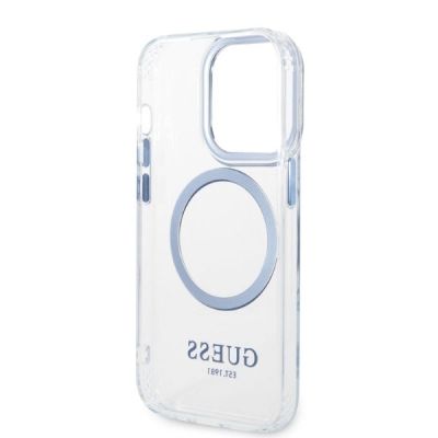 7. Guess Metal Outline MagSafe-Hülle für iPhone 14 Pro – blau