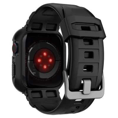 7. Spigen Rugged Armor Pro Hülle mit Armband für Apple Watch 4/5/6/7/8/SE (44/45 mm) – Schwarz