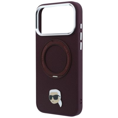 6. Karl Lagerfeld mit Ring Stand 360 Karl Head Pin MagSafe Hülle für iPhone 18 Pro / 17 Pro - bordeauxrot