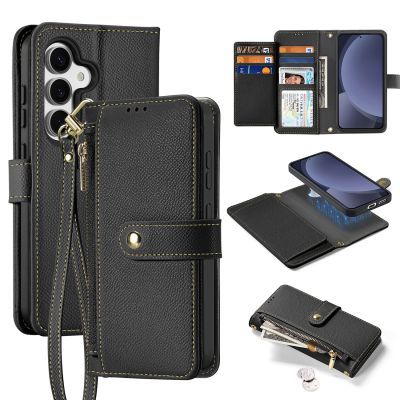 3. Dux Ducis Lawa Lederhülle für Samsung Galaxy S25+ mit abnehmbarer magnetischer Brieftasche – Schwarz
