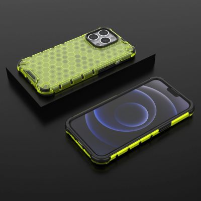 13. Honeycomb Handyhülle Schutzhülle mit TPU Rahmen für iPhone 13 Pro grün