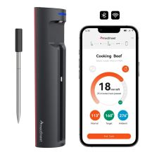 Meatmeet Pro intelligentes Küchenthermometer mit Bluetooth/WLAN-App, geeignet für Grill, Backofen und Smoker – Schwarz