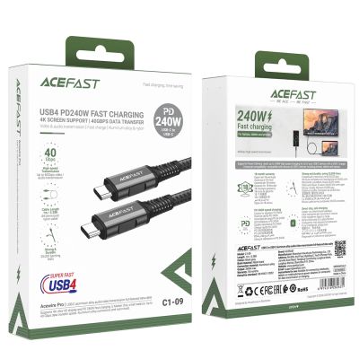 5. Acefast C1-09 USB-C / USB-C USB4 PD3.1 Kabel 5A 1m - grau-schwarz