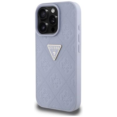 2. Guess Hot Stamp 4G Pattern Triangle Metal Logo iPhone 16 Pro Hülle - Lila