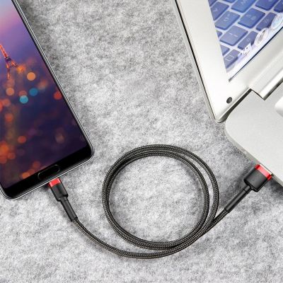 12. Baseus Cafule Cable strapazierfähiges Nylonkabel USB / USB-C QC3.0 2A 3M schwarz-rot (CATKLF-U91)