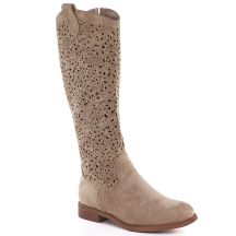 Beige Damenstiefel mit Lochmuster, S.Barski HY61-8023