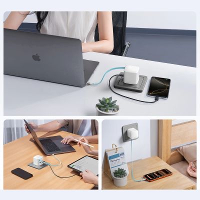 9. Cuktech AD653W 67W GaN 2x USB-C + USB-A Wandladegerät mit 70 cm einziehbarem USB-C-Kabel – Weiß