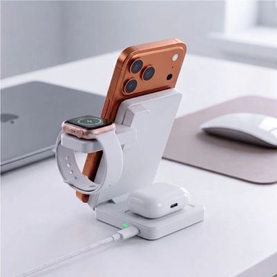 7. Tech-Protect A56 3-in-1 MagSafe 25W Qi2.2 Kabelloses Ladegerät + USB-C / USB-C Kabel 100cm - Weiß