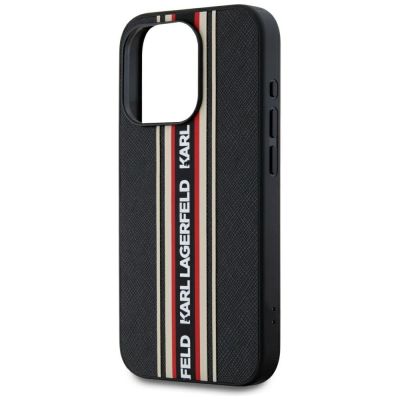5. Karl Lagerfeld Saffiano Athleisure Stripes Cord iPhone 15 Pro Hülle - Rot