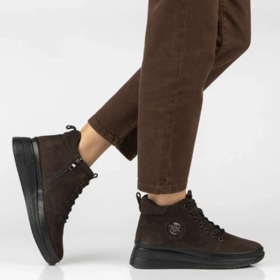 6. Damen-Ankle-Boots aus Wildleder mit dunkelbraunem Plateau, Filippo DBT4215