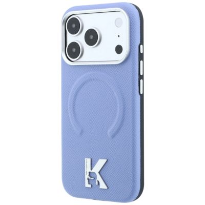 2. Karl Lagerfeld MagSafe Hülle mit geprägtem Ringmuster und Kameo-Logo für iPhone 18 Pro / 17 Pro – Hellblau