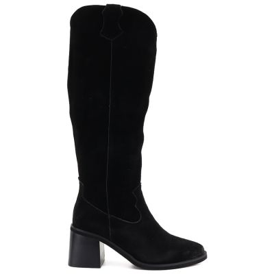 2. Damen-Cowboystiefel aus Leder mit Absatz, Wildleder, schwarz, Vinceza 133103