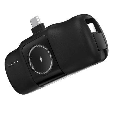 5. Wozinsky WF16-YCS 5000 mAh 15 W USB-C Mini-Powerbank mit integriertem USB-C-Kabel und Apple Watch Ladegerät – Schwarz