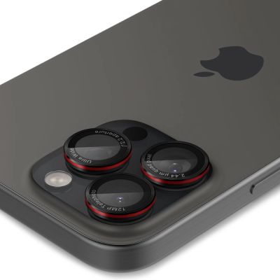 6. Spigen Optik Pro L-Series Glas.tR EZ Fit Panzerglas für iPhone 14 Pro / Pro Max / 15 Pro / Pro Max / 16 Pro / 16 Pro Max / 17 Pro / 17 Pro Max – Schwarz mit rotem Rand