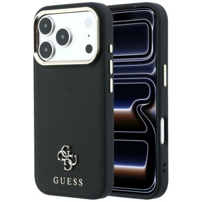 Guess Saffiano Small 4G & Classic Logo MagSafe Hülle für iPhone 17 Pro Max / 18 Pro Max - Schwarz