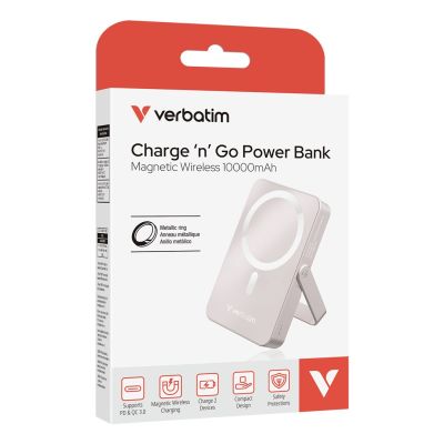 3. Verbatim Charge 'n' Go Magnetischer kabelloser Lithium-Polymer-Akku (LiPo) 10000 mAh, kabellos aufladbar, Pink