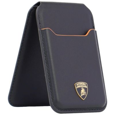 3. Lamborghini D1 MagSafe Handyhülle aus echtem Leder – schwarz und orange