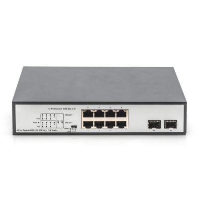 15. Digitus Unmanaged Desktop-Netzwerk-Switch, 8x RJ45 Gbit/s (davon 6x PoE) + 2x SFP, PoE++, max. 180 W
