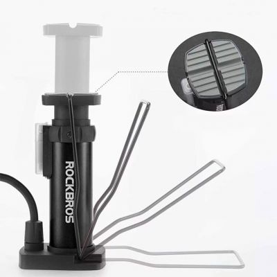 4. Rockbros 42610002001 Standfahrradpumpe mit Manometer, Schwarz