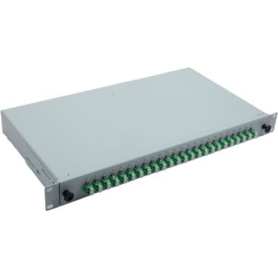 3. 19" Glasfaser-Spleißbox 24 x LC/APC Duplex OS2, mit Spleißanschlüssen, grau