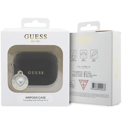 4. Guess GUAP2PGEHCDK Hülle für AirPods Pro 2 Cover – Schwarz Fester Glitzer-Herz-Diamant-Charm