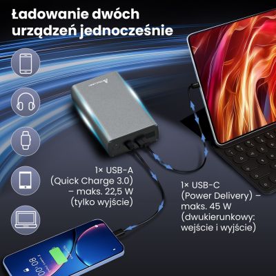 13. Extralink Powerbank EPB-126 20000mAh Silber, 45W PD, USB-C