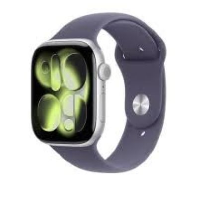 Apple Watch Series 11 GPS 42 mm Silbernes Aluminiumgehäuse mit Sportarmband in Lila Nebelgrau - S/M