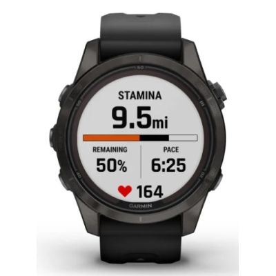 11. Garmin Fenix 7S Pro 42 mm Saphirgrau Titan DLC Uhr mit schwarzem Armband