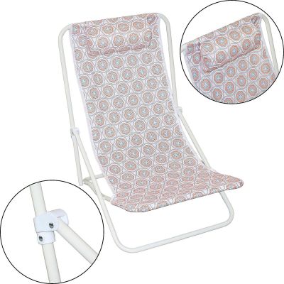 6. Faltbarer Strandstuhl mit Kopfstütze, blau und orange